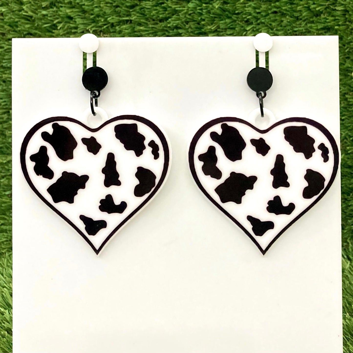Cow Print Heart Earrings
