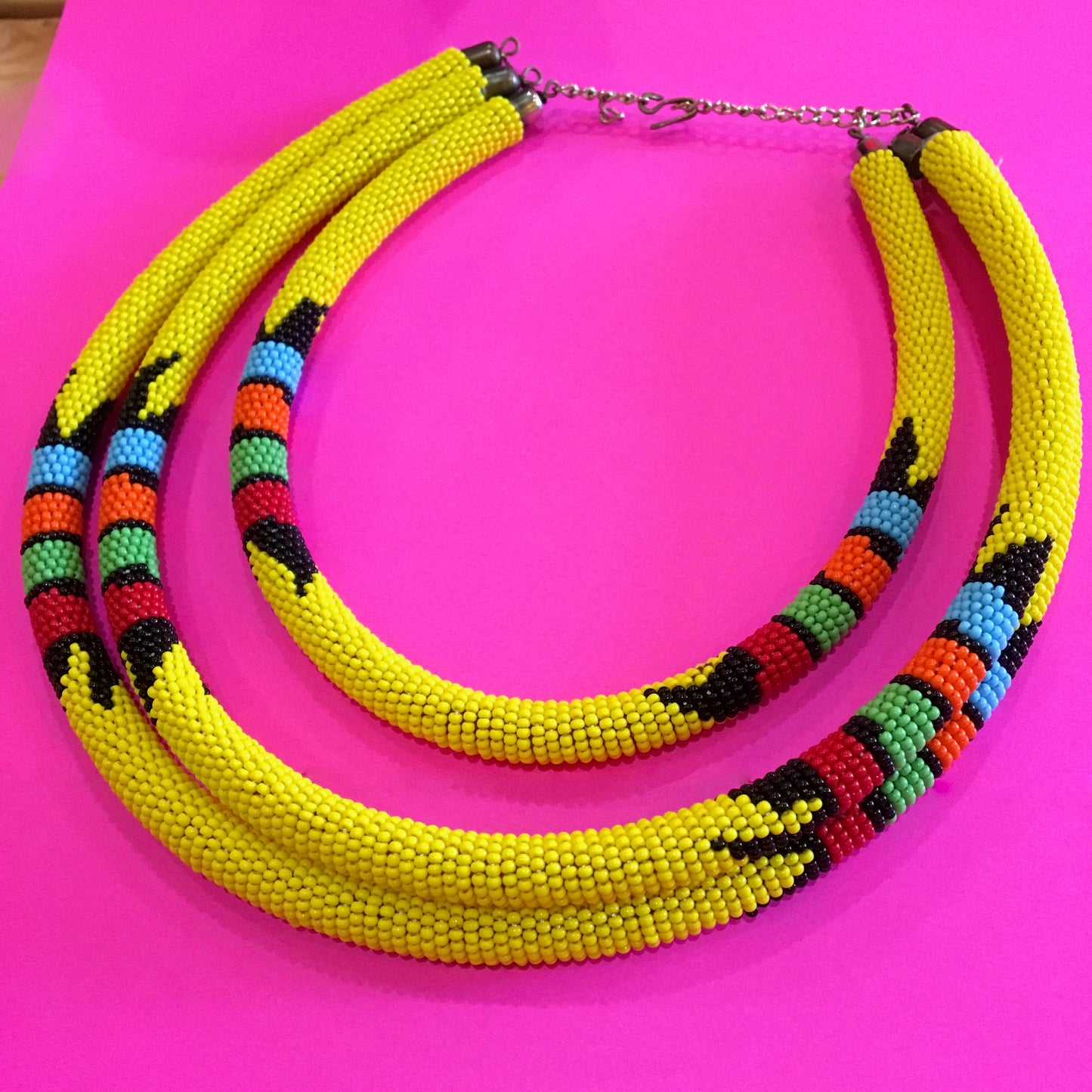 Yellow Beaded Triple Loop Necklace