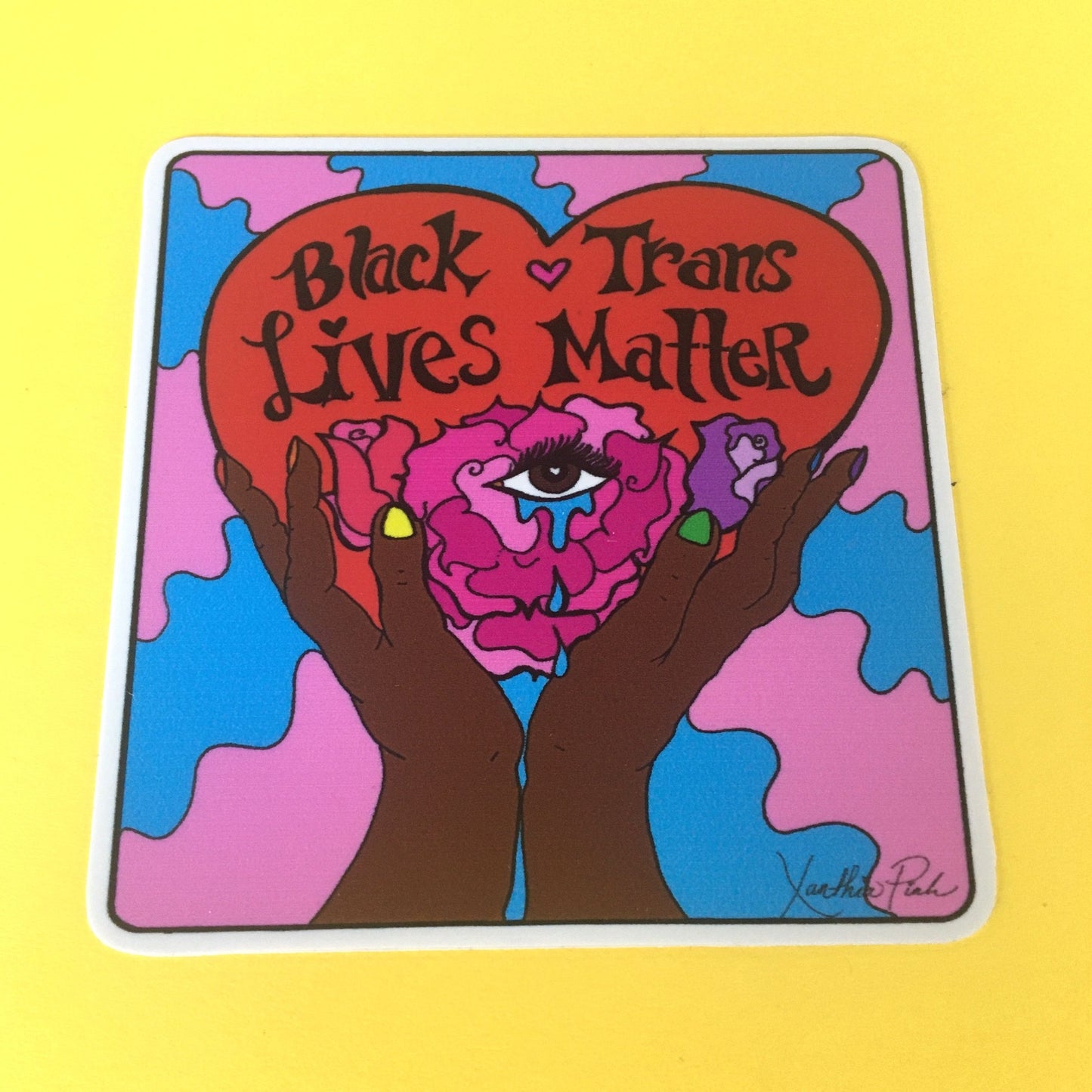 Black Trans Lives Matter Floral Eye Heart Sticker