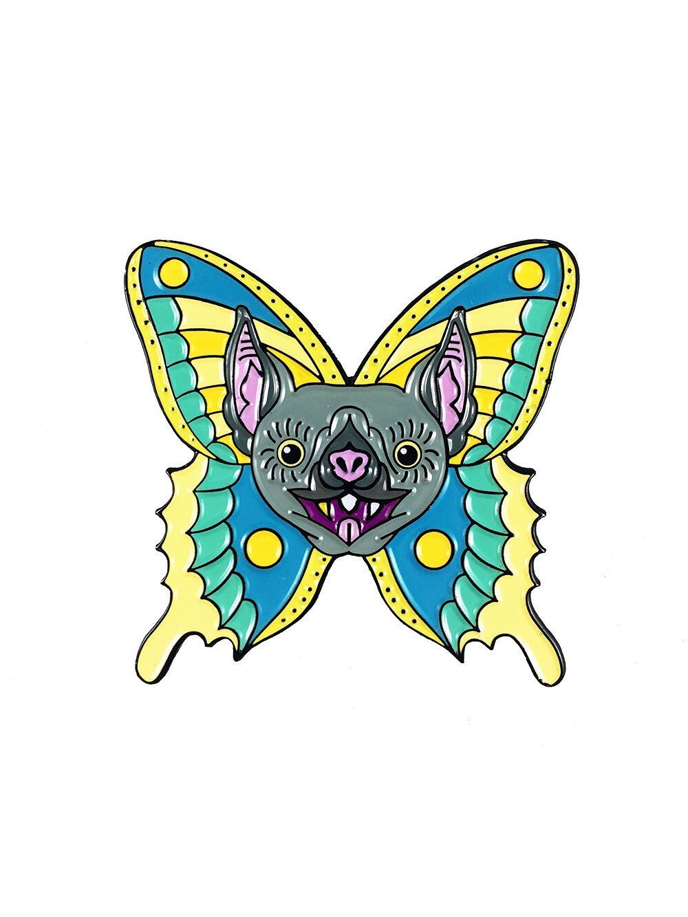 Pin of butterfly behind a bat face